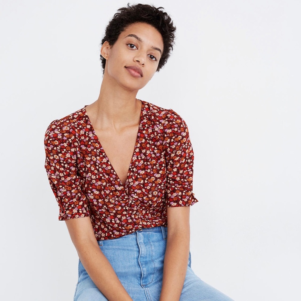 Madewell Rust Floral Wrap Blouse